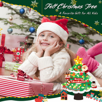 TOBEHIGHER 3Ft DIY Felt Christmas Tree with 29 Ornaments&String Light Snow Edge