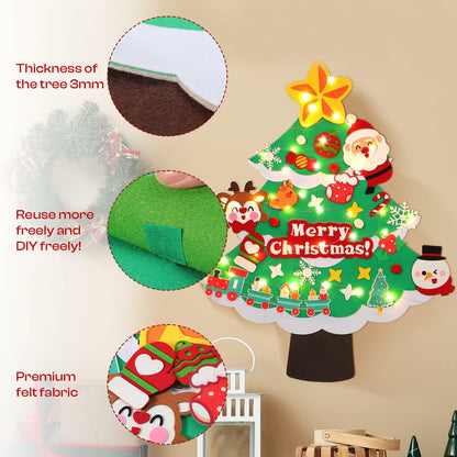 TOBEHIGHER 3Ft DIY Felt Christmas Tree with 29 Ornaments&String Light Snow Edge