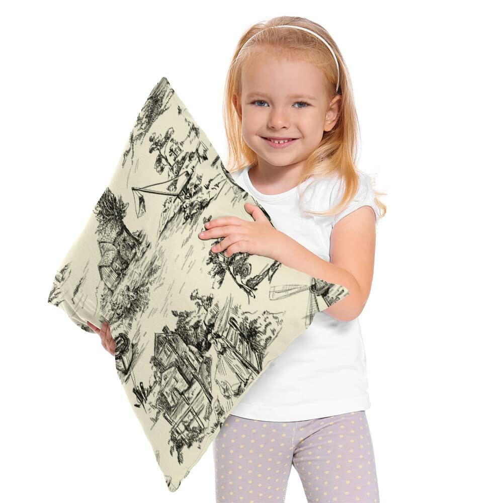 Zaueky Old Village Cotton Linen Pillow Case Black White 18x18 Inch