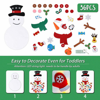 PEACELOVER DIY Felt Christmas Snowman Game Set 3.2ft White 36 Ornaments