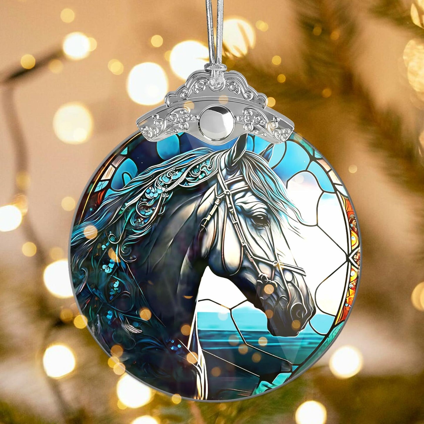 Horse Ornament 2025 Stained Glass Effect Xmas Tree Decoration White