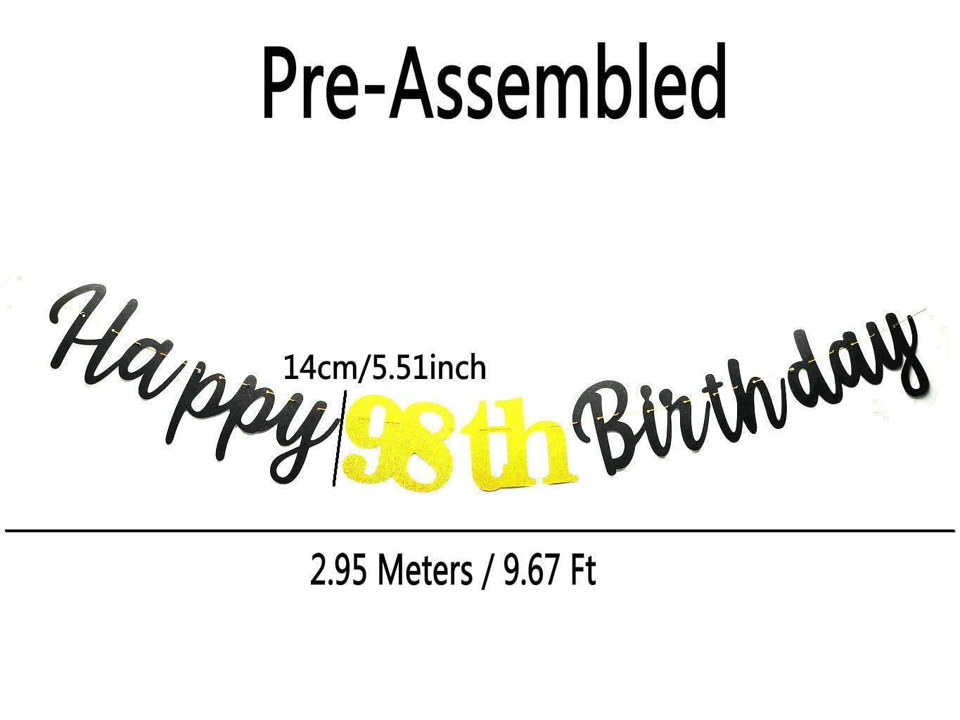 SPRICEMQC Happy 98th Birthday Banner Decoration Black Pre-Strung Paper