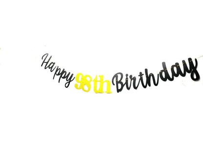 SPRICEMQC Happy 98th Birthday Banner Decoration Black Pre-Strung Paper