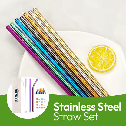 Reusable Stainless Steel Drinking Straws Rainbow 10.5" & 8.5" with Tips Case