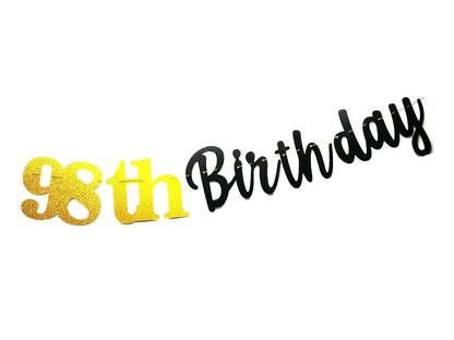 SPRICEMQC Happy 98th Birthday Banner Decoration Black Pre-Strung Paper