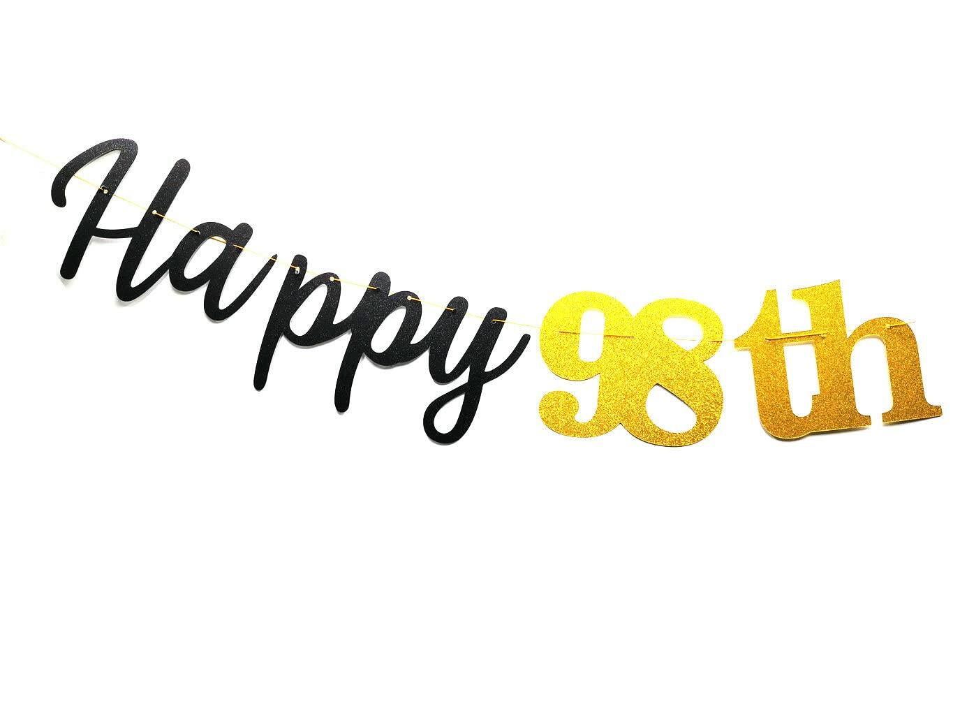 SPRICEMQC Happy 98th Birthday Banner Decoration Black Pre-Strung Paper