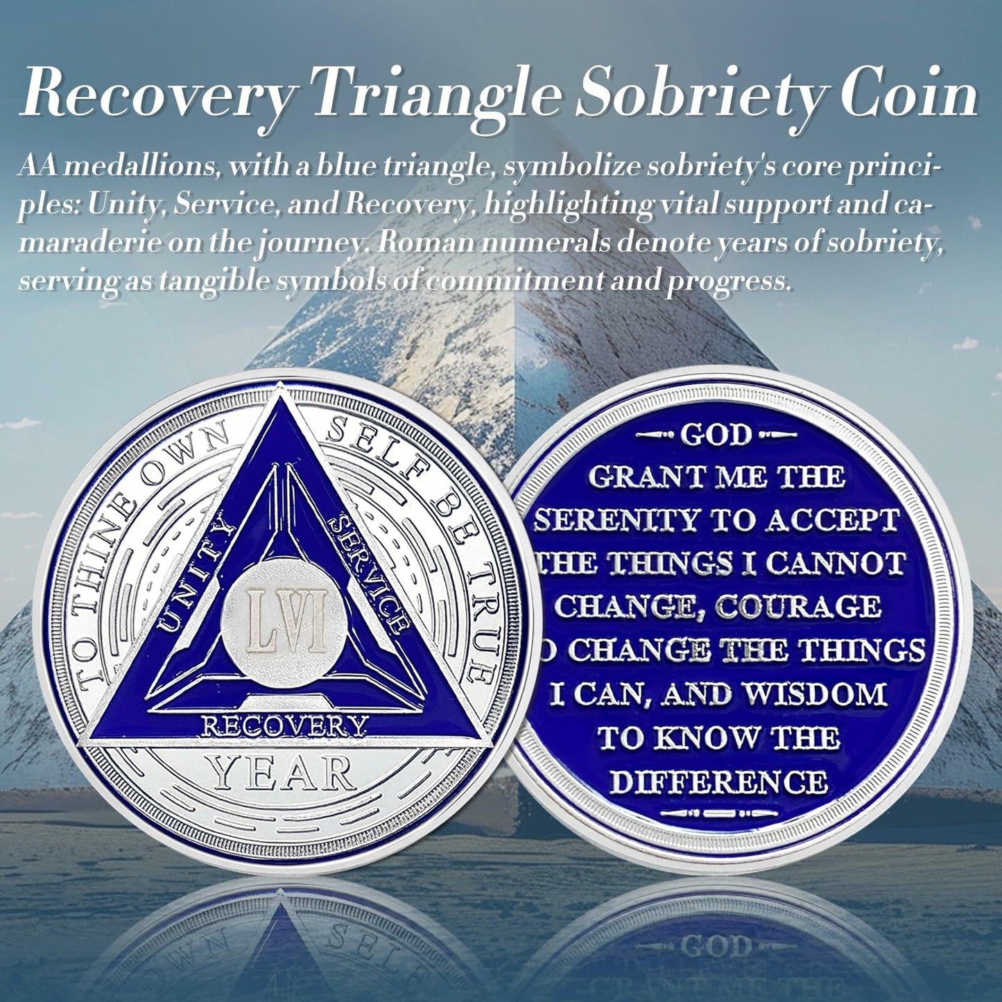 Recovery Triangle 56 Year Sobriety Coin Silver NA AA Medallion