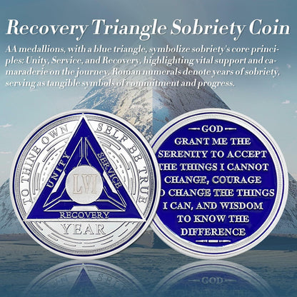 Recovery Triangle 56 Year Sobriety Coin Silver NA AA Medallion