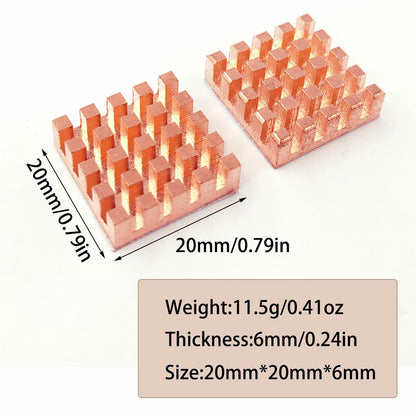 Haojiaho Pure Copper HeatSink 0.59x0.59x0.24in Adhesive Tape 2PCS Copper