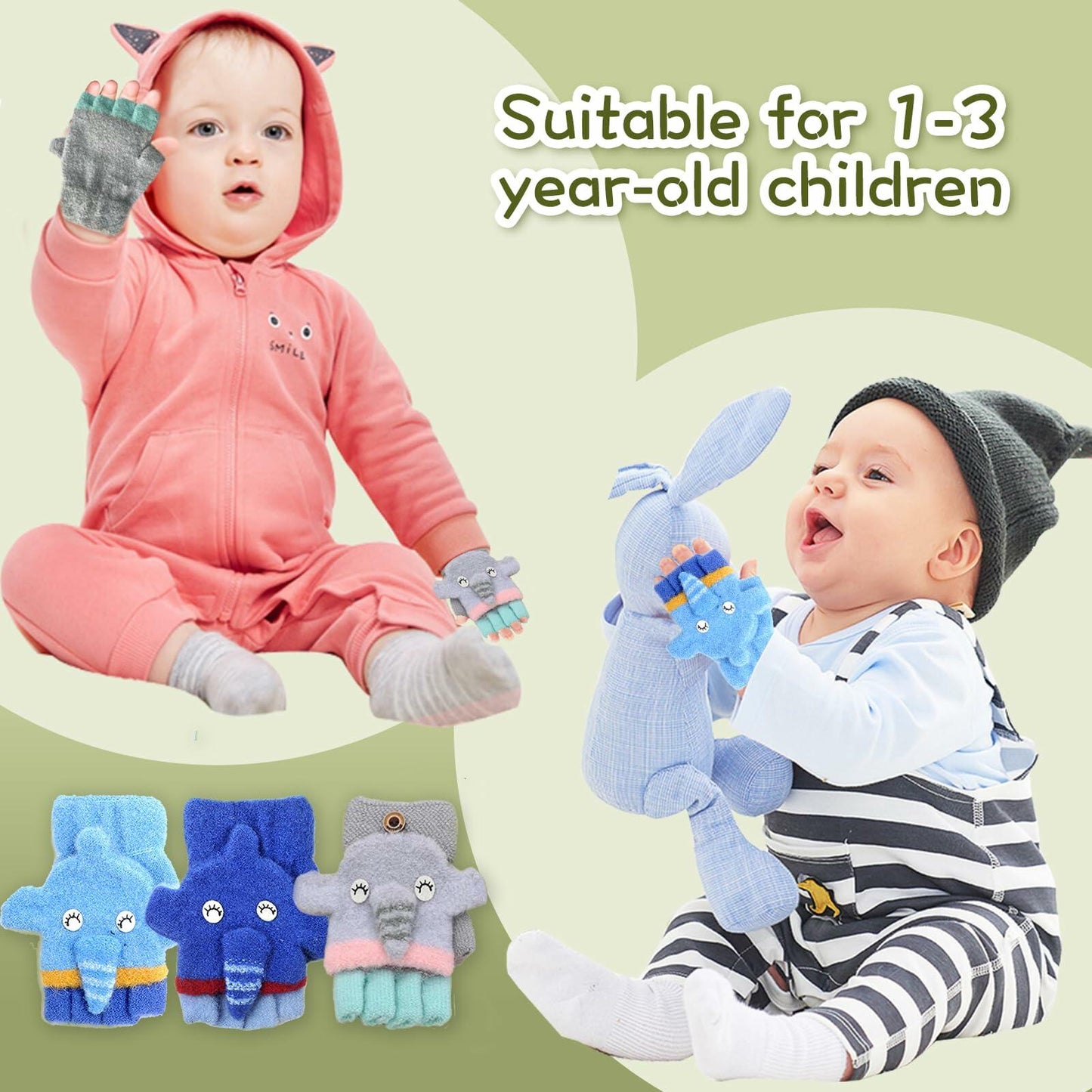 CNGYNI Toddler Cartoon Knitted Convertible Gloves Mittens Cover Sky Blue 1-3Y