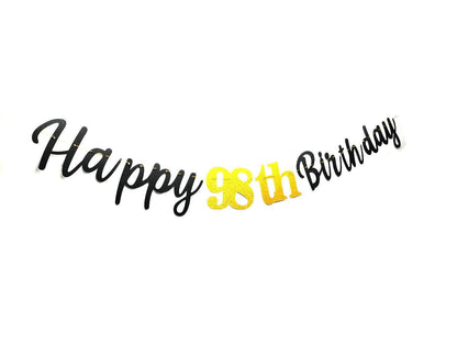 SPRICEMQC Happy 98th Birthday Banner Decoration Black Pre-Strung Paper