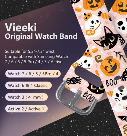 Vieeki Halloween Pumpkin Silicone Watch Band Samsung Galaxy 40-46mm Pink 20mm