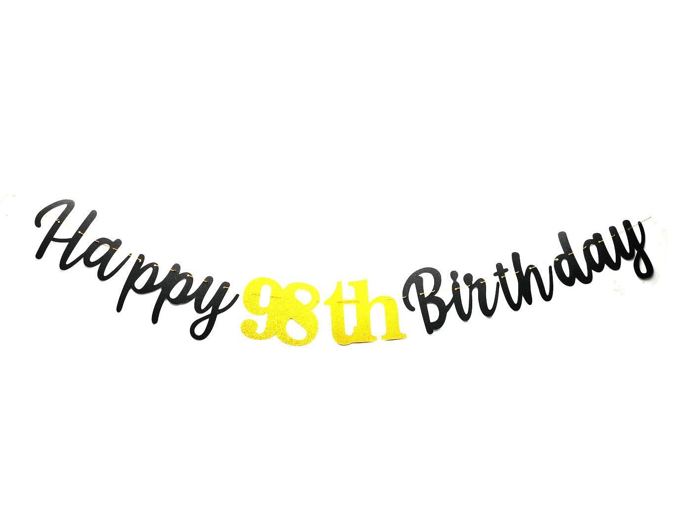 SPRICEMQC Happy 98th Birthday Banner Decoration Black Pre-Strung Paper