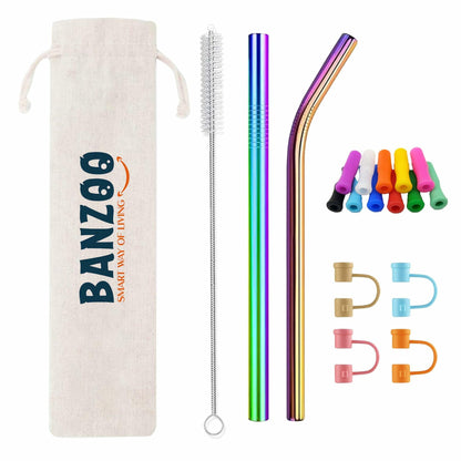 Reusable Stainless Steel Drinking Straws Rainbow 10.5" & 8.5" with Tips Case