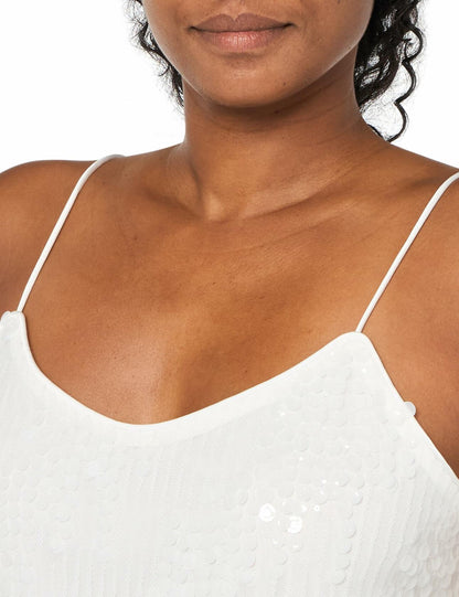 Anne Klein Missy Paillet Sequin Mesh V Neck Cami Bright White Size S