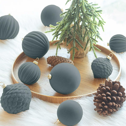 KI Store Velvet Christmas Balls Lux Gray 25pcs Flocked Xmas Tree Decor