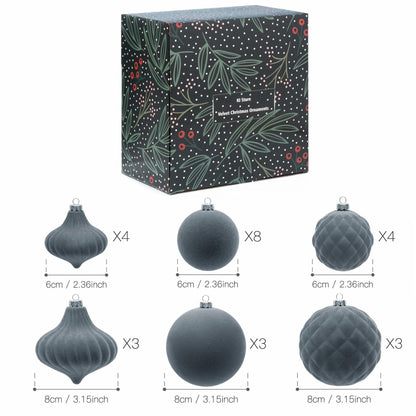 KI Store Velvet Christmas Balls Lux Gray 25pcs Flocked Xmas Tree Decor