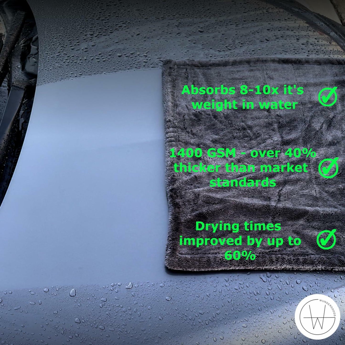 GW WUNDERGOODS Microfiber Towels Car Detail 1400 GSM Gray 20x24