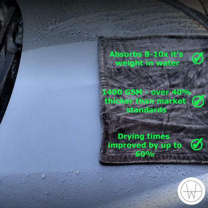 GW WUNDERGOODS Microfiber Towels Car Detail 1400 GSM Gray 20x24