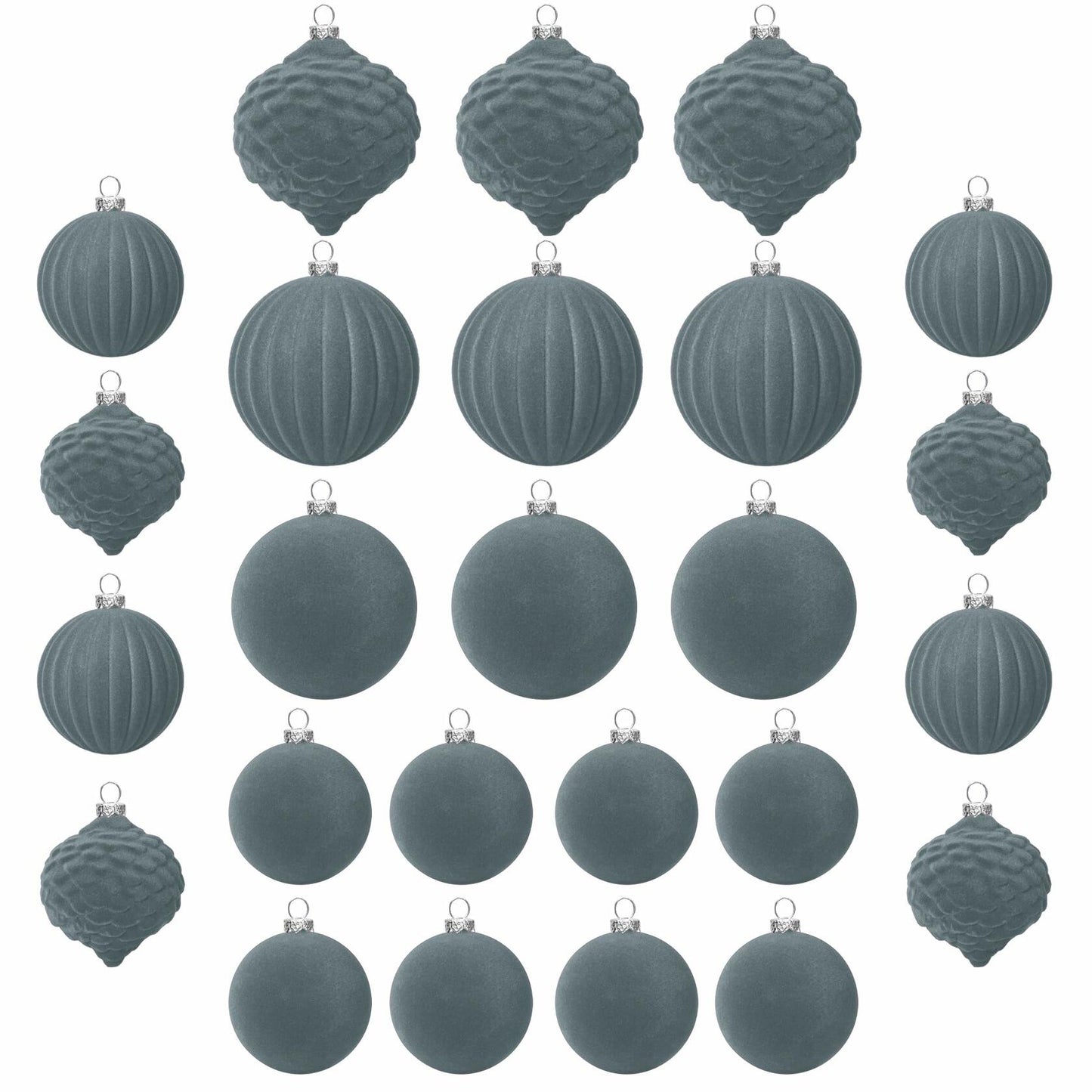KI Store Velvet Christmas Balls Lux Gray 25pcs Flocked Xmas Tree Decor