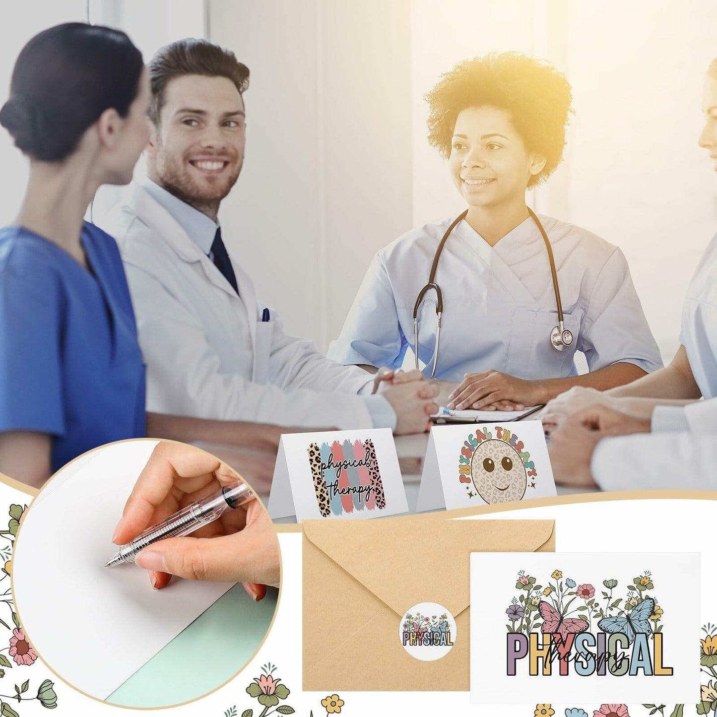 Motiskyy 50Sets Christmas Physical Therapy Thank You Cards w/ Envelopes Stickers