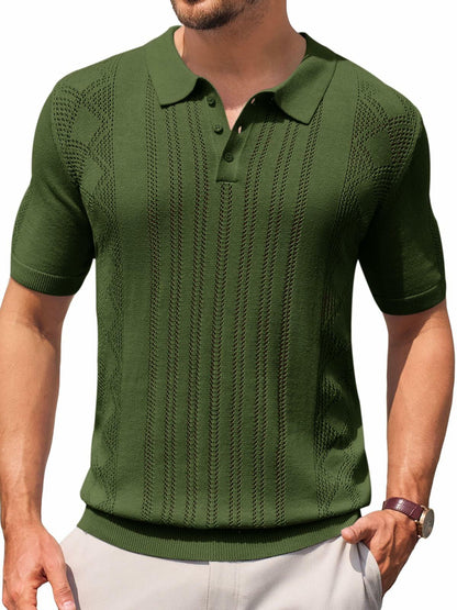 Runcati Mens Slim Fit Knit Polo Shirt Short Sleeve Cotton Army Green Size XL