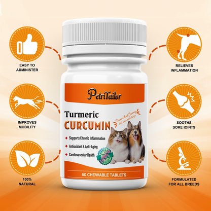 PetriTailor Turmeric Curcumin Dog Supplement Hip & Joint Support 60 Tablets