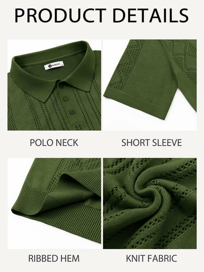 Runcati Mens Slim Fit Knit Polo Shirt Short Sleeve Cotton Army Green Size XL