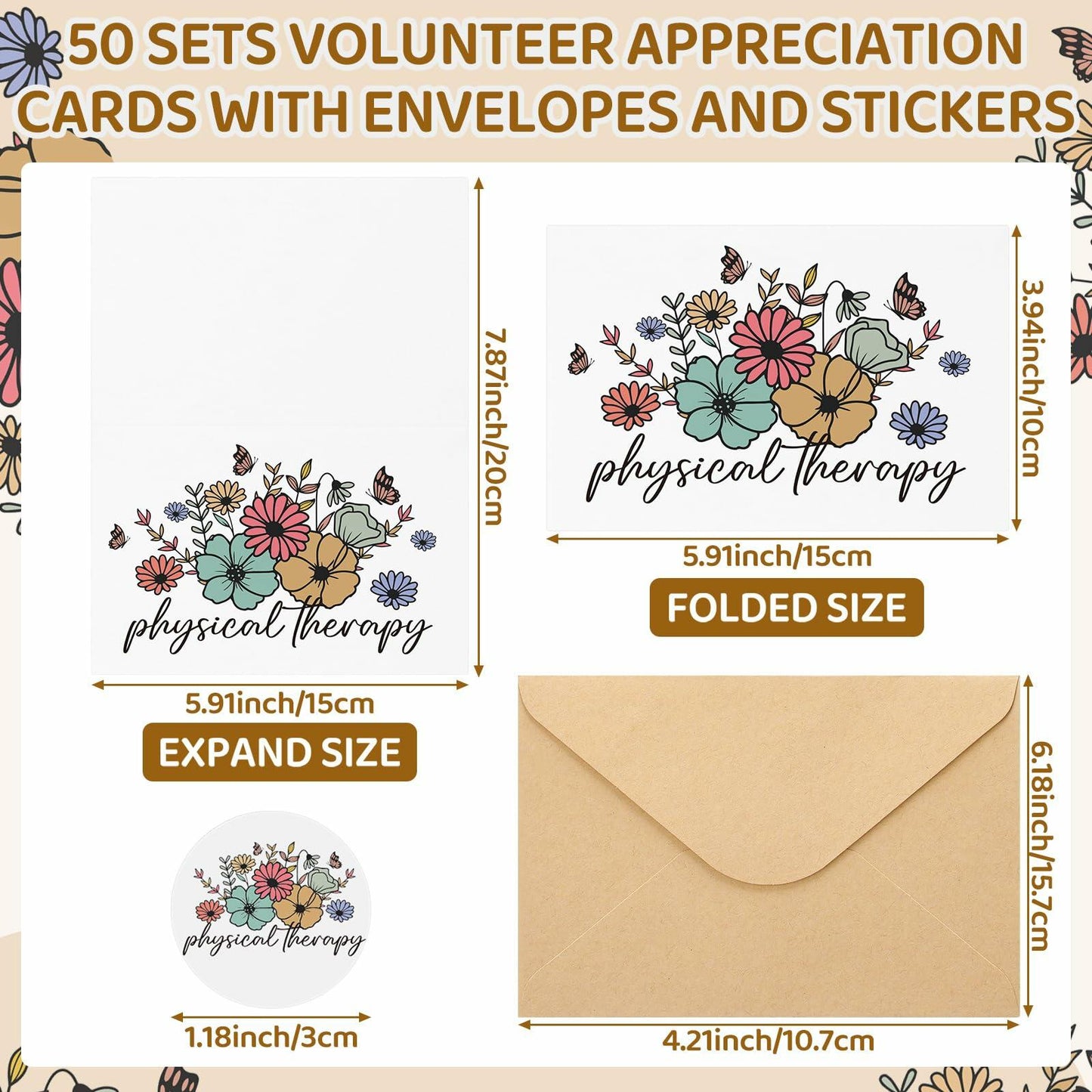 Motiskyy 50Sets Christmas Physical Therapy Thank You Cards w/ Envelopes Stickers