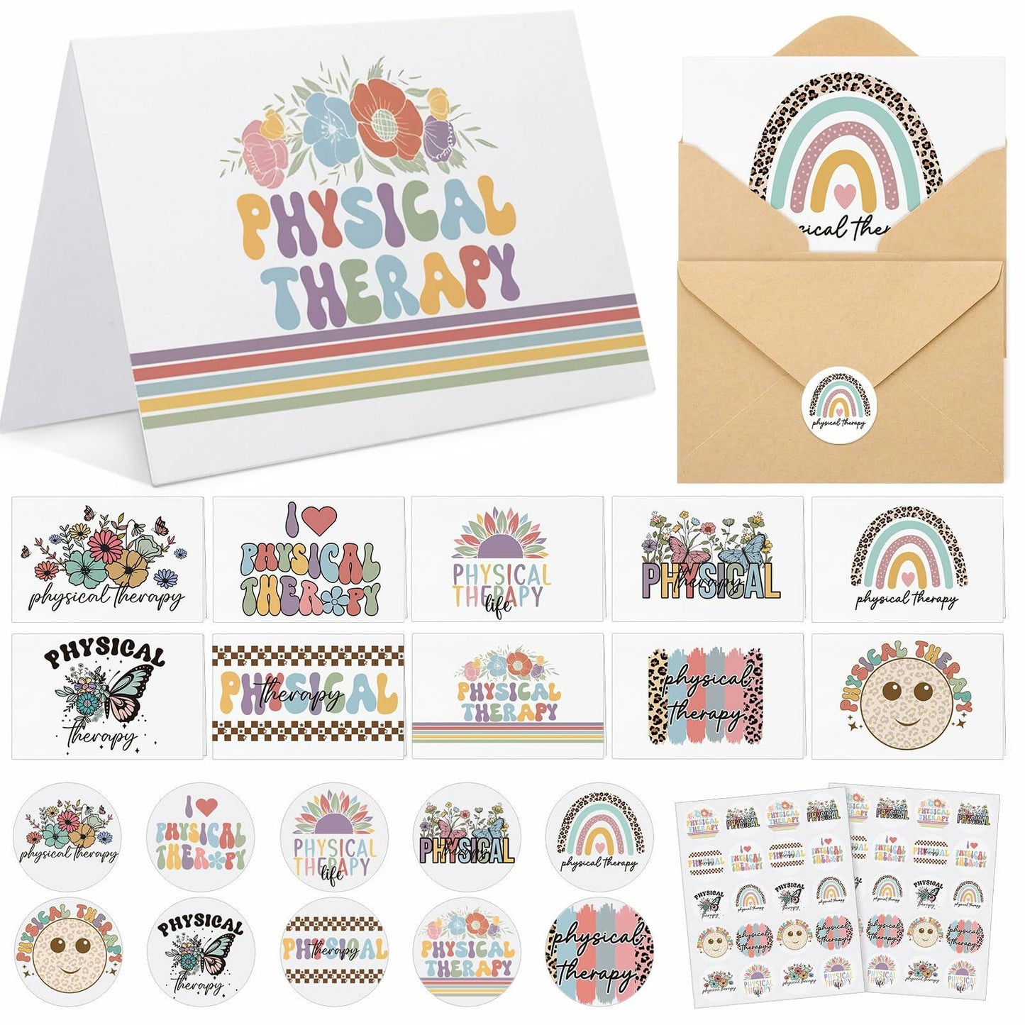 Motiskyy 50Sets Christmas Physical Therapy Thank You Cards w/ Envelopes Stickers