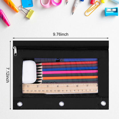LaOficina 50 Pack 3 Ring Zippered Binder Pencil Pouch Clear Window Black