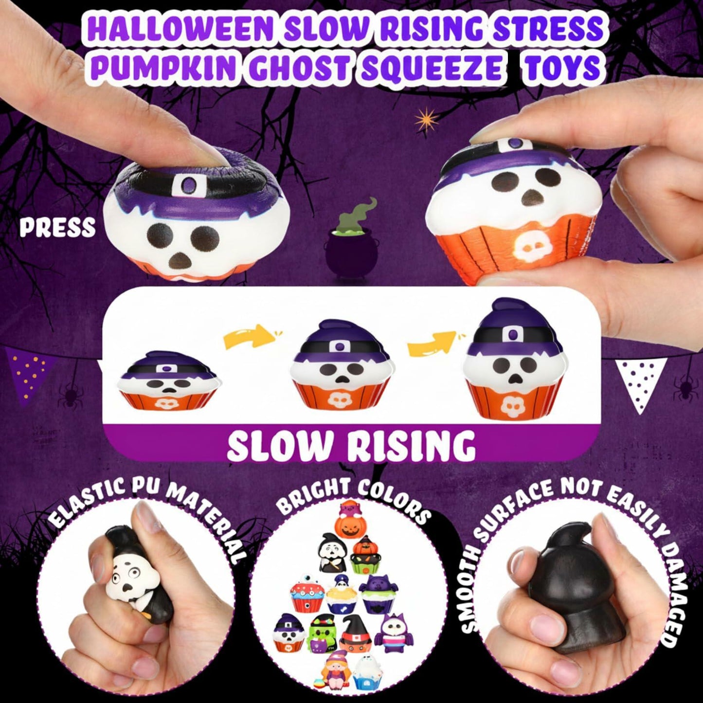 Halloscume Halloween Squeeze Toys 48 Pack Soft Slow Rising Ghost PU