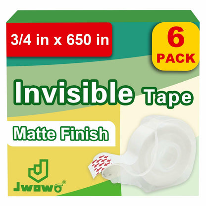 JWOWO Invisible Tape Refillable Dispenser Matte 3/4in x 650in 6 Pack