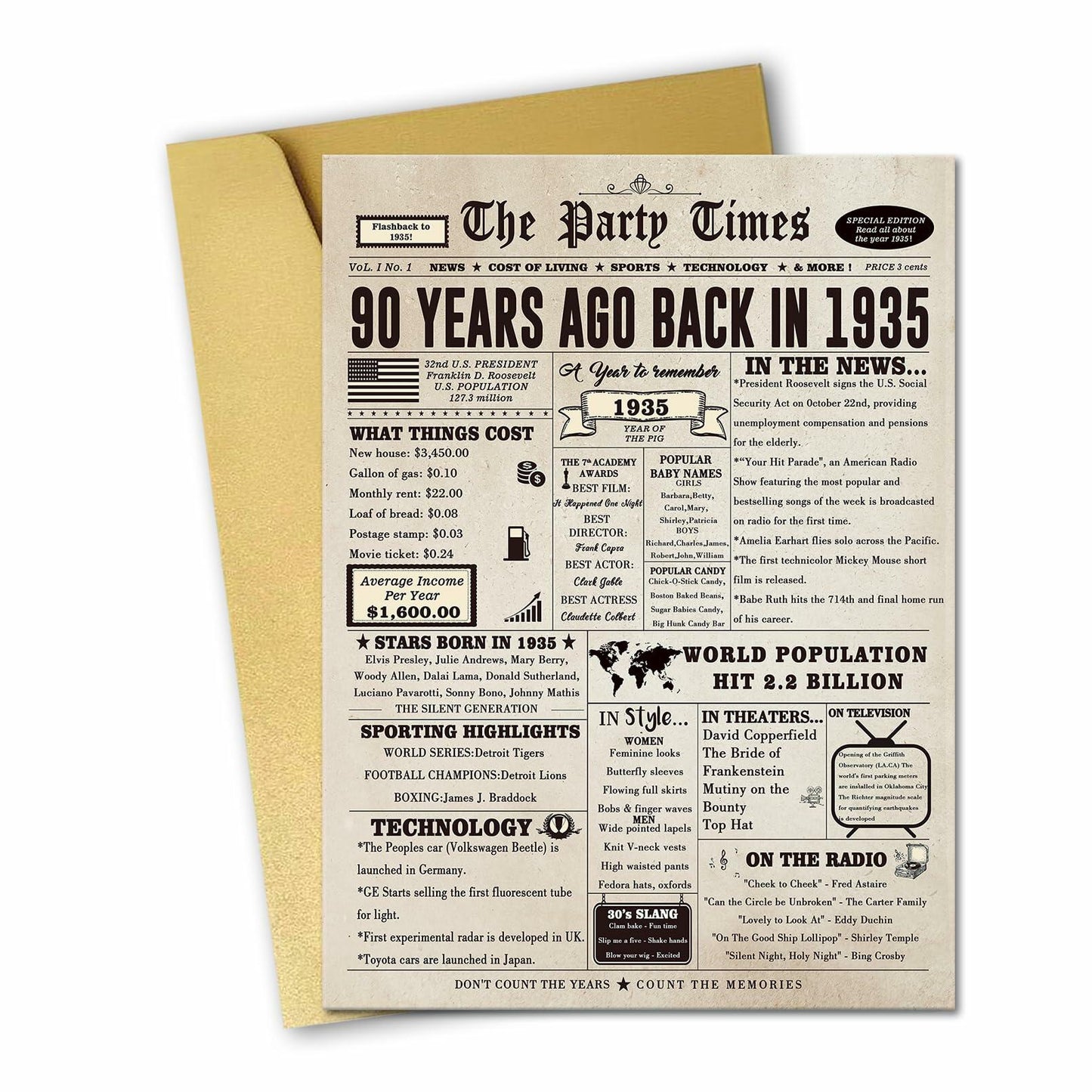 mmuue Big 90th Birthday Card Funny Retro for Women Men Mom Dad Husband Wife