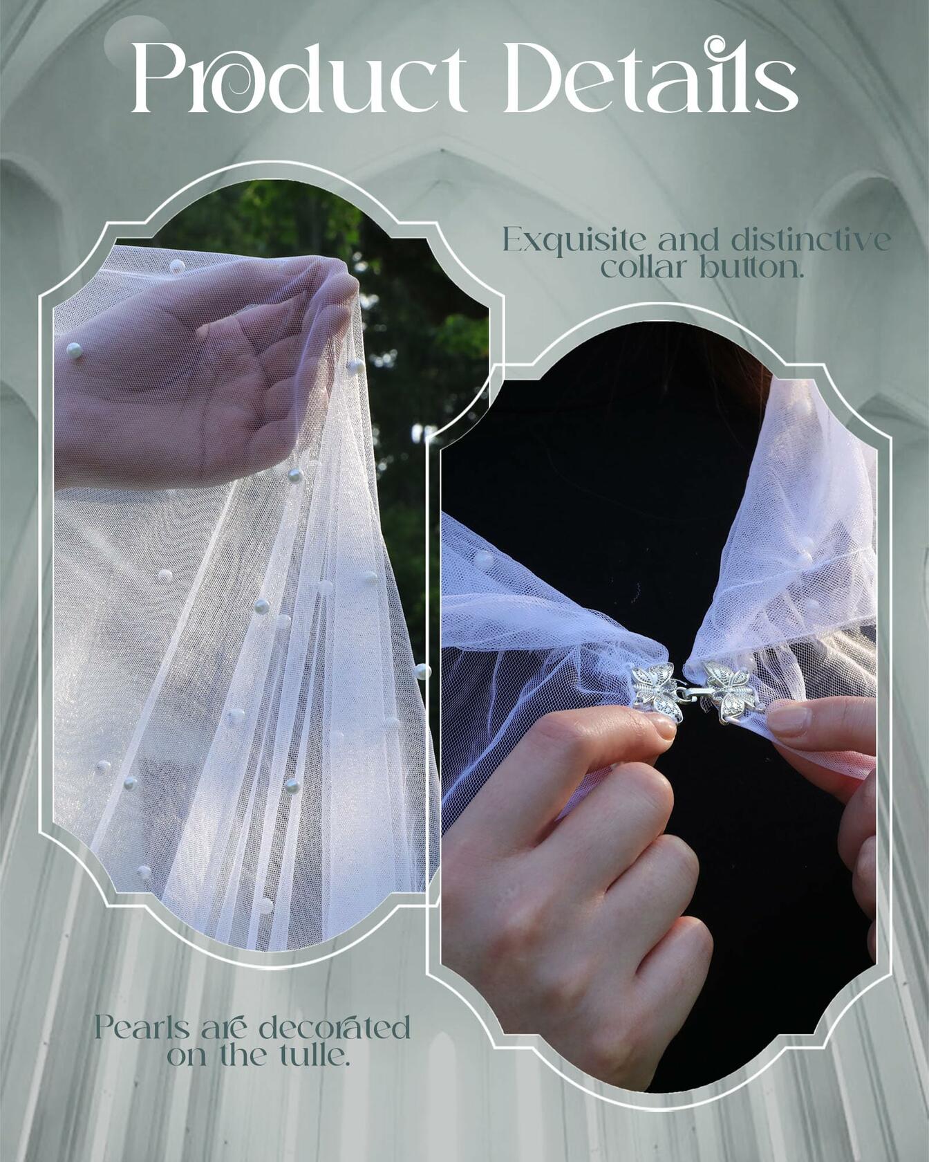 Geyoga Women Peals Tulle Hooded Cape Sheer Elf Cloak White