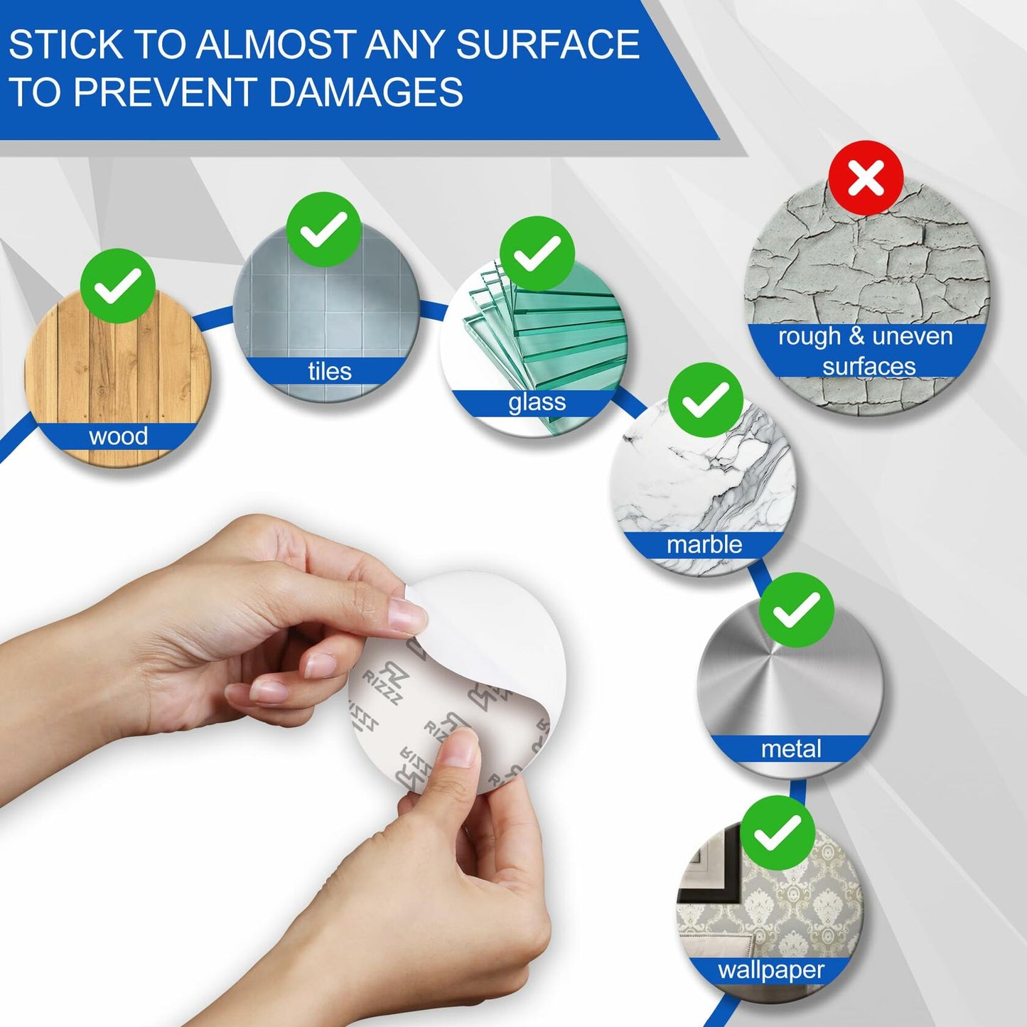 RIZZZ Door Stoppers for Wall 4 Pack 3.15" White Silicone Bumpers