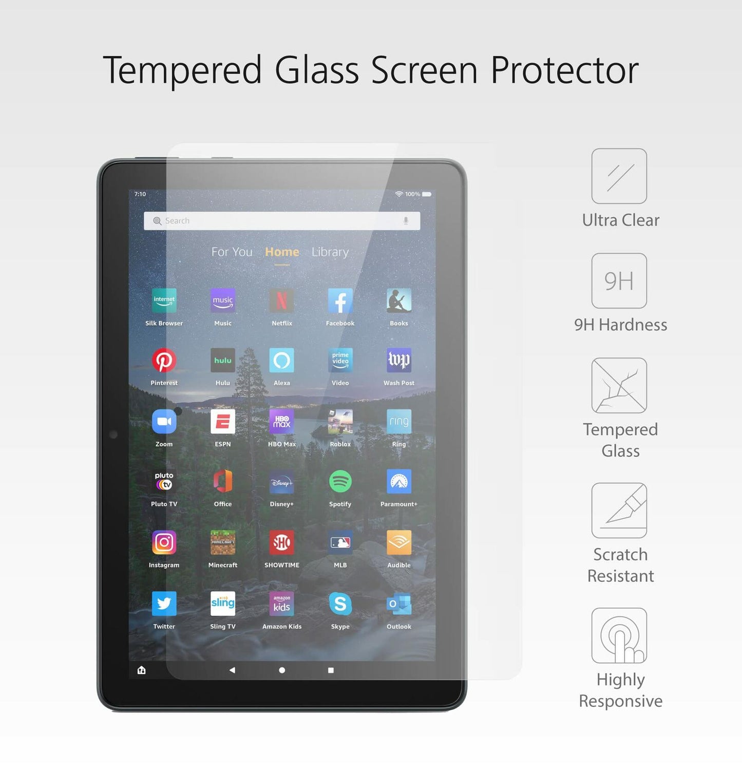 Mission Cables Glass Screen Protector for Amazon Fire HD 10 Tablet 2021 Clear