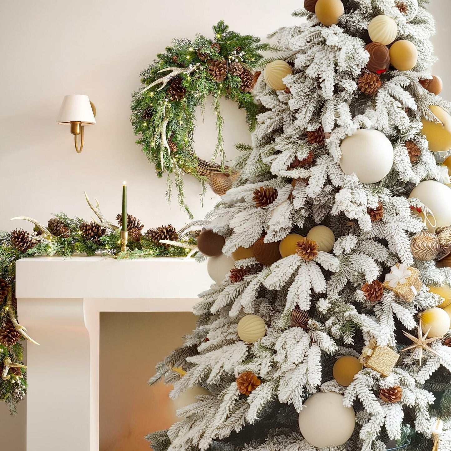 Obgora 15PCS Velvet Flocked Christmas Ornaments 3.15in Brown Light Coffee Beige