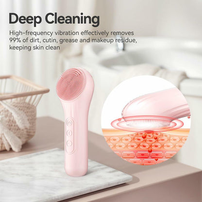 ZEXIYP Silicone Face Scrubber Electric Waterproof Brush 5 Strength Pink