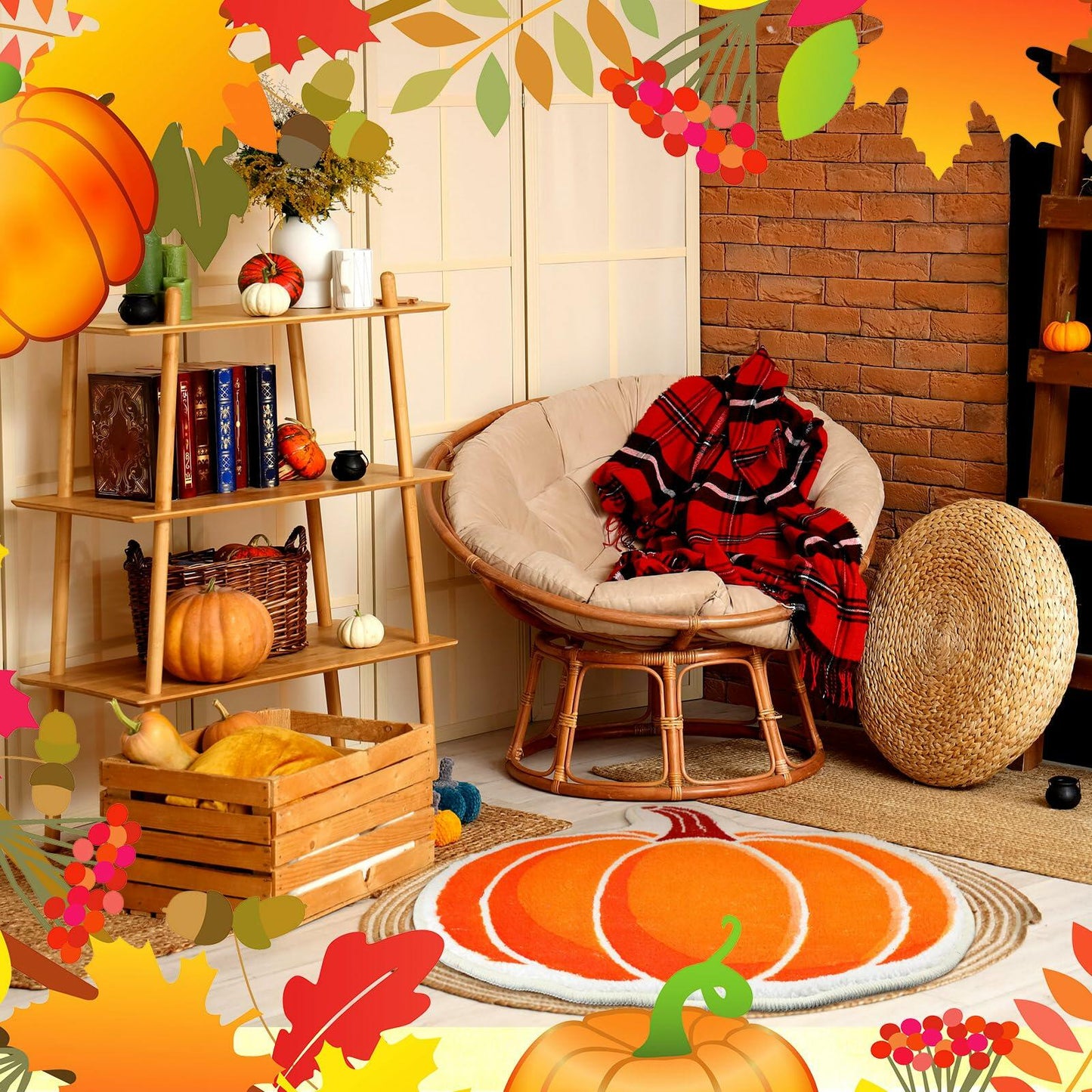 Haull 6 Pc Thanksgiving Bathroom Rugs Autumn Pumpkin Orange 16x16 Inch
