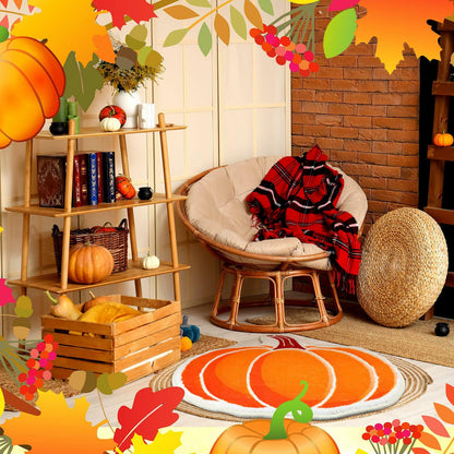 Haull 6 Pc Thanksgiving Bathroom Rugs Autumn Pumpkin Orange 16x16 Inch