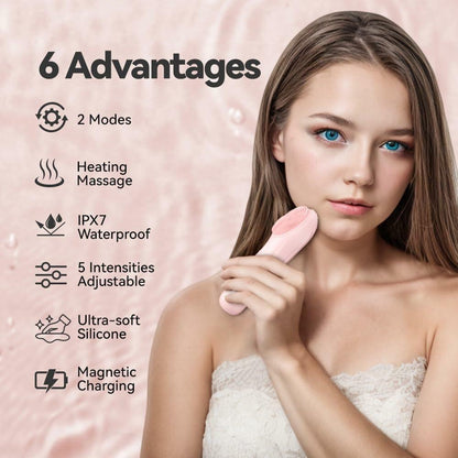 ZEXIYP Silicone Face Scrubber Electric Waterproof Brush 5 Strength Pink