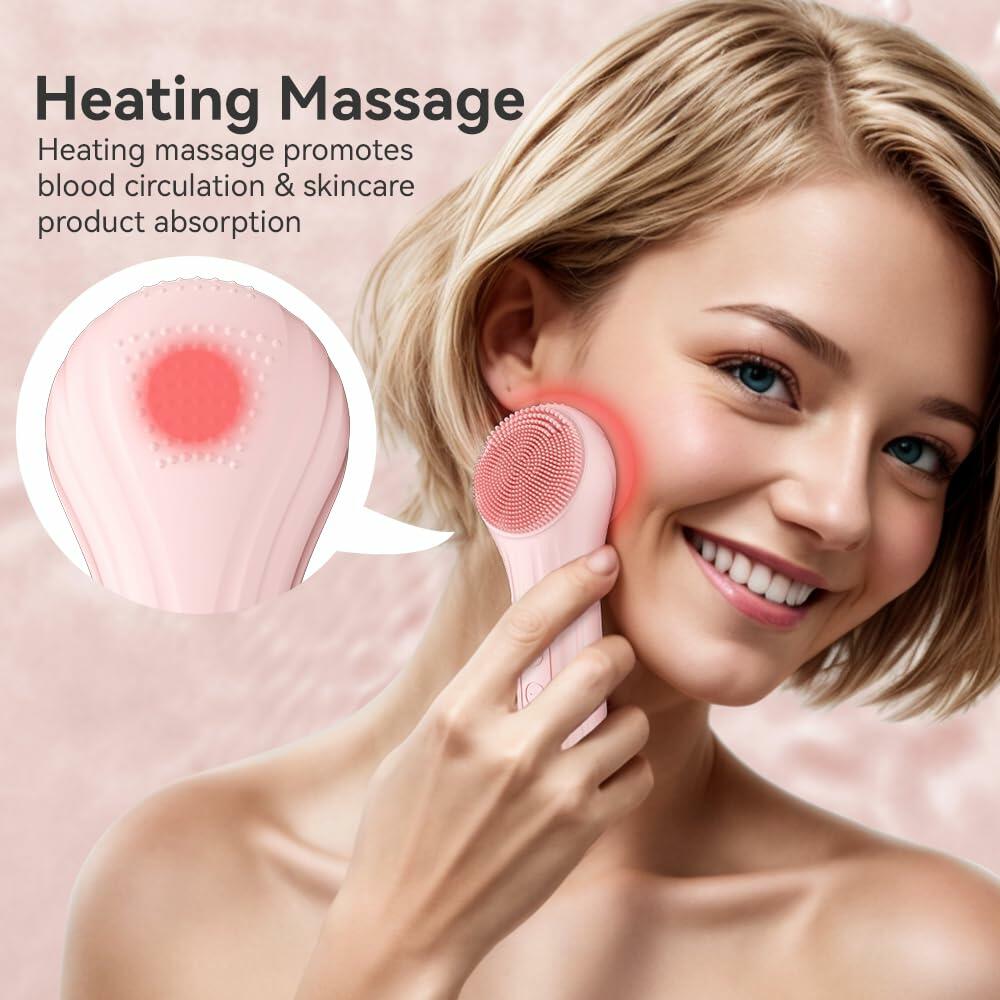 ZEXIYP Silicone Face Scrubber Electric Waterproof Brush 5 Strength Pink