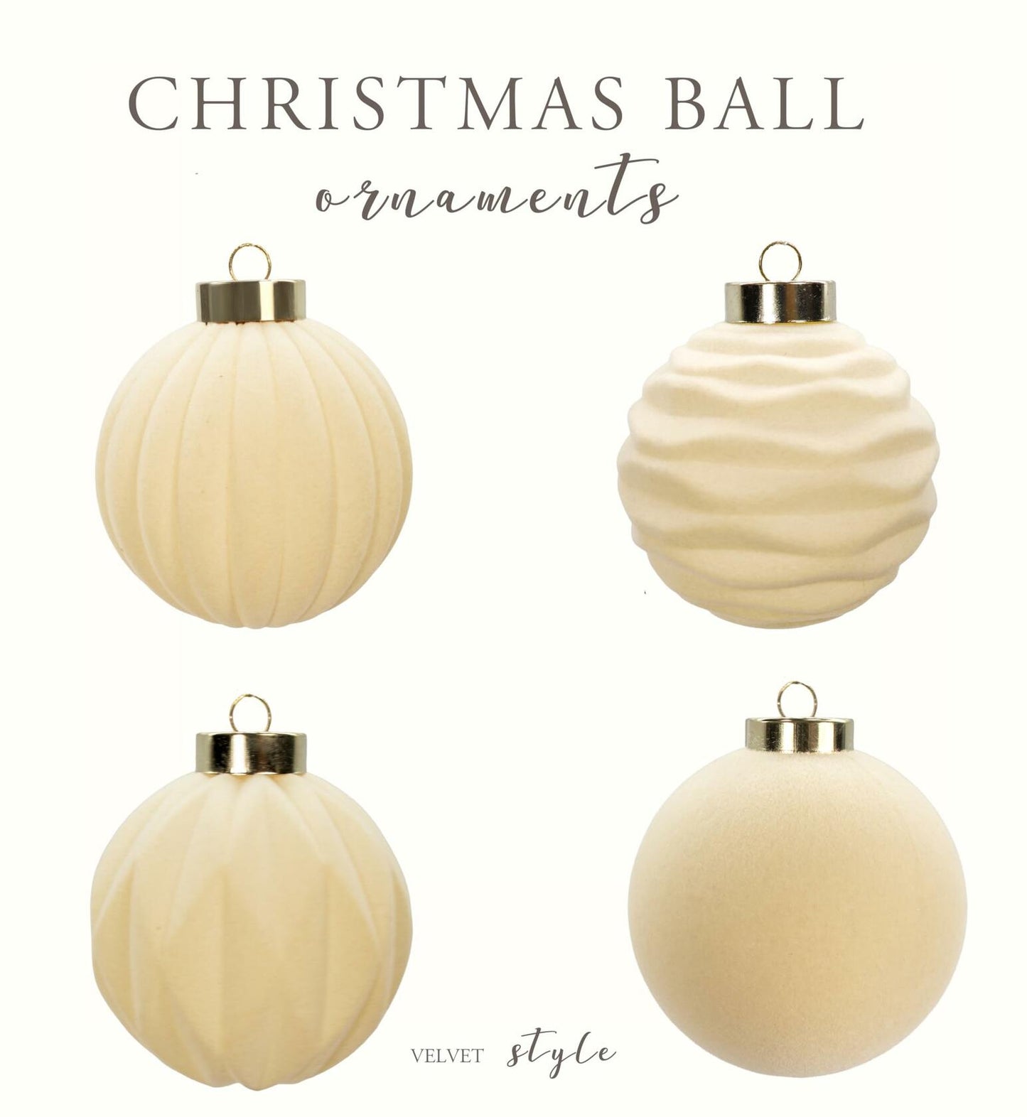 Obgora 15PCS 3.15" Beige Velvet Flocked Christmas Ornaments Balls