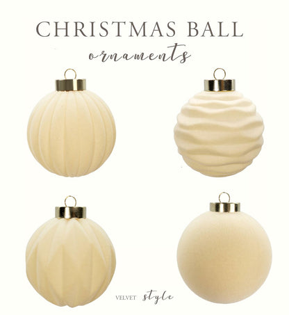 Obgora 15PCS 3.15" Beige Velvet Flocked Christmas Ornaments Balls