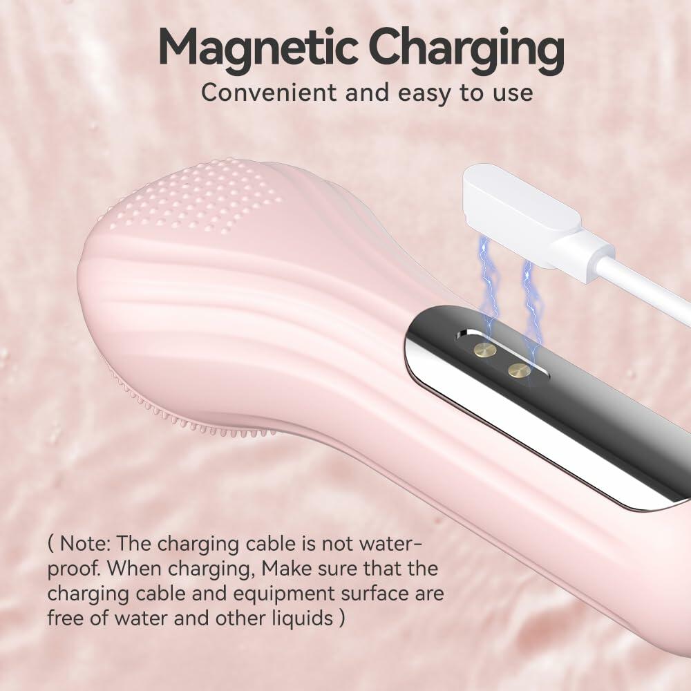 ZEXIYP Silicone Face Scrubber Electric Waterproof Brush 5 Strength Pink