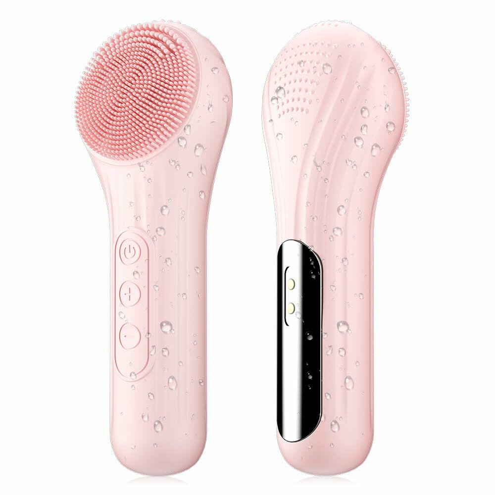 ZEXIYP Silicone Face Scrubber Electric Waterproof Brush 5 Strength Pink