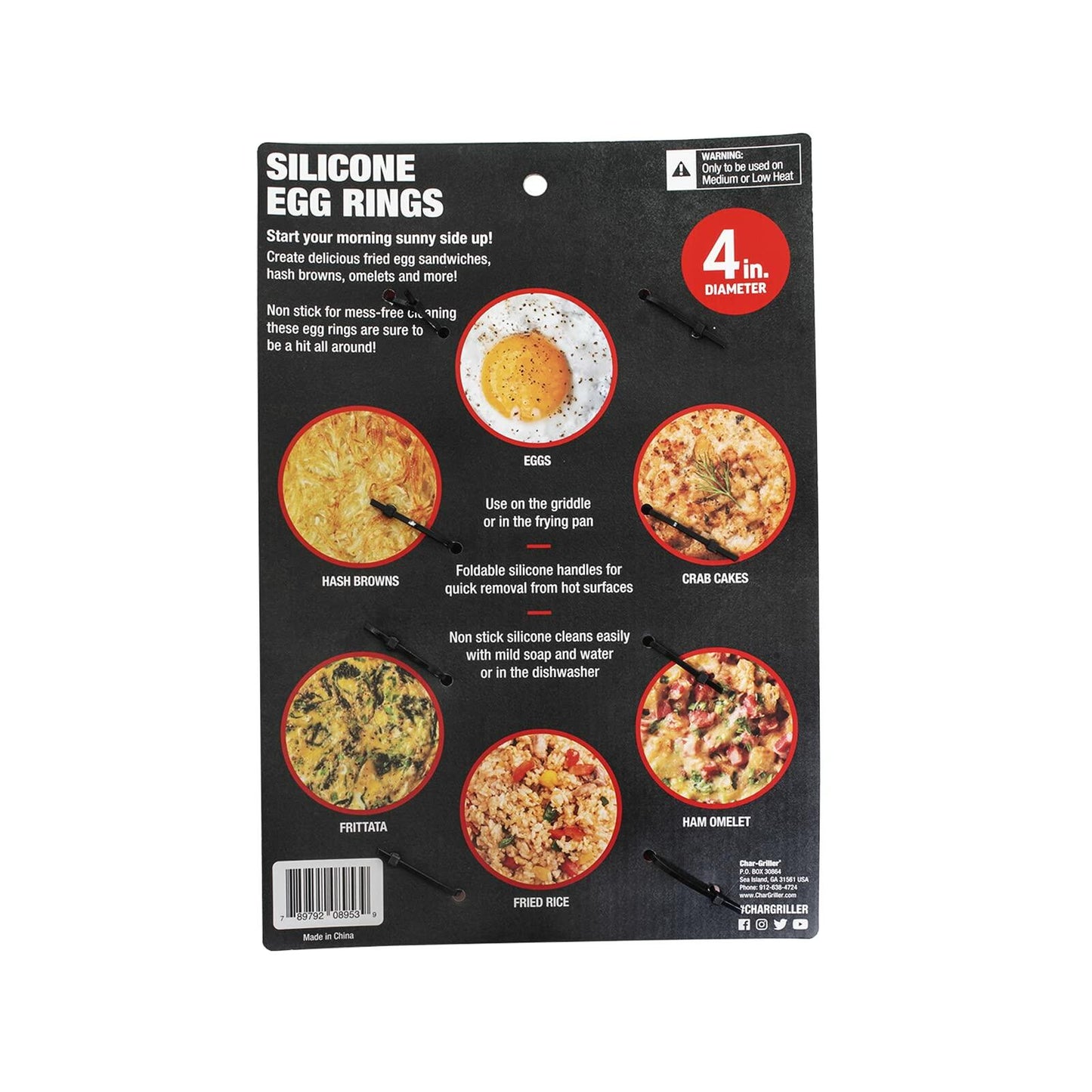 Char-Griller Flat Iron Griddle Egg Ring Outdoor Kitchen Accessory 4-Pack