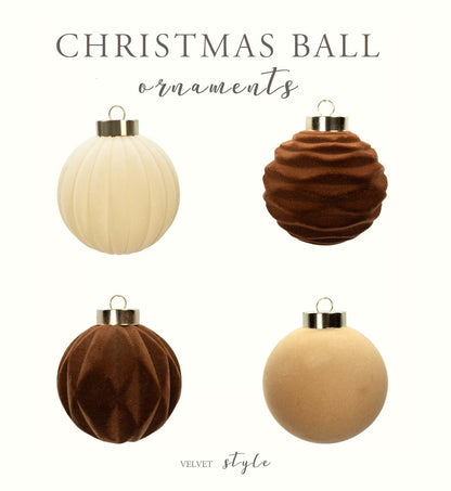 Obgora 15PCS Velvet Flocked Christmas Ornaments 3.15in Brown Light Coffee Beige