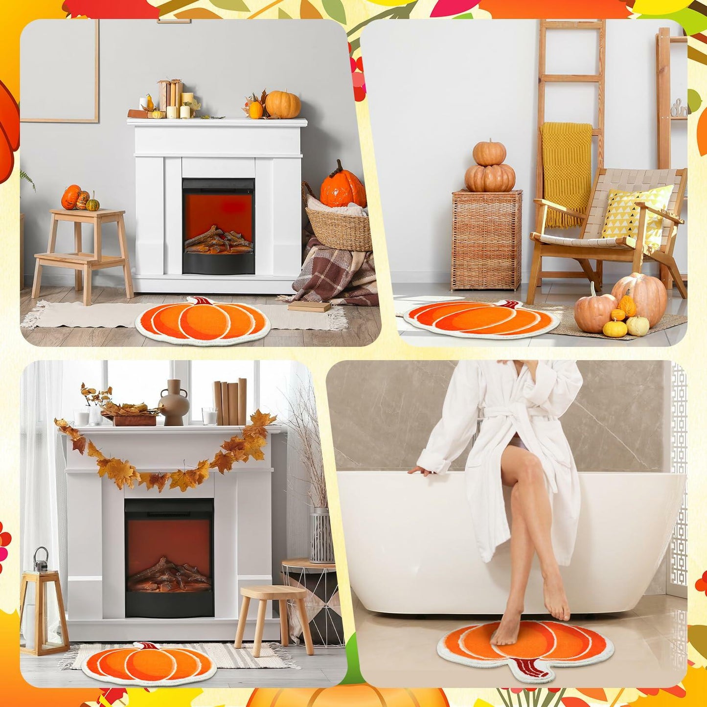 Haull 6 Pc Thanksgiving Bathroom Rugs Autumn Pumpkin Orange 16x16 Inch